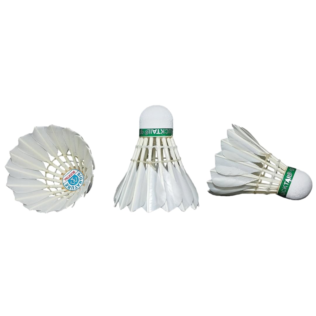 DUCKTAIL Signature - Feather Badminton Shuttlecock - Speed 76 - Cork Bottom - Tournament Grade - Durable White (Pack of 10 in A Box)