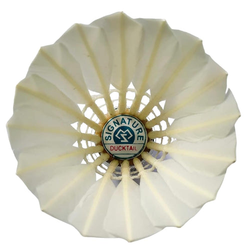 DUCKTAIL Signature - Feather Badminton Shuttlecock - Speed 76 - Cork Bottom - Tournament Grade - Durable White (Pack of 10 in A Box)