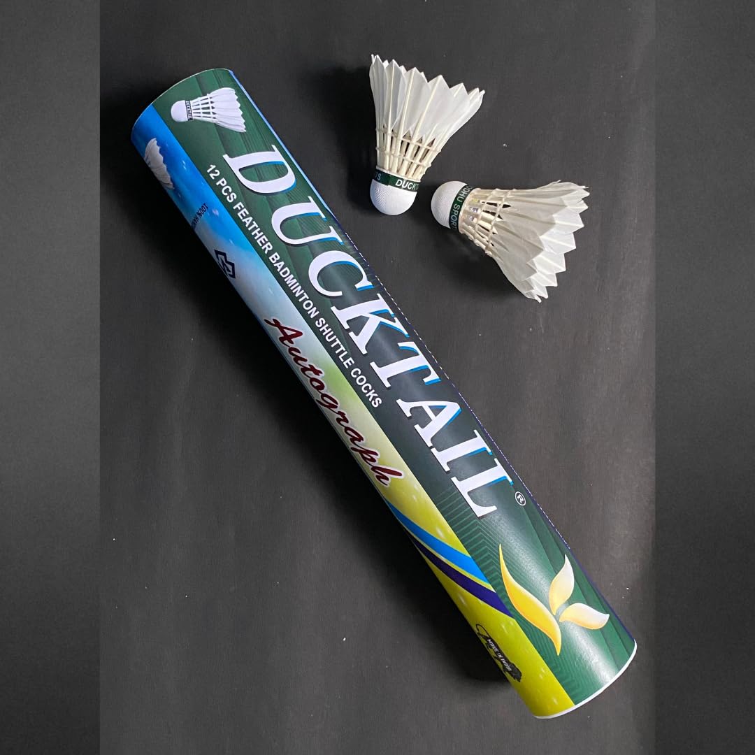 DUCKTAIL Signature - Feather Badminton Shuttlecock - Speed 76 - Cork Bottom - Tournament Grade - Durable White (Pack of 10 in A Box)