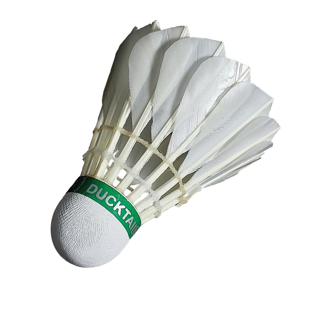 DUCKTAIL Signature - Feather Badminton Shuttlecock - Speed 76 - Cork Bottom - Tournament Grade - Durable White (Pack of 10 in A Box)