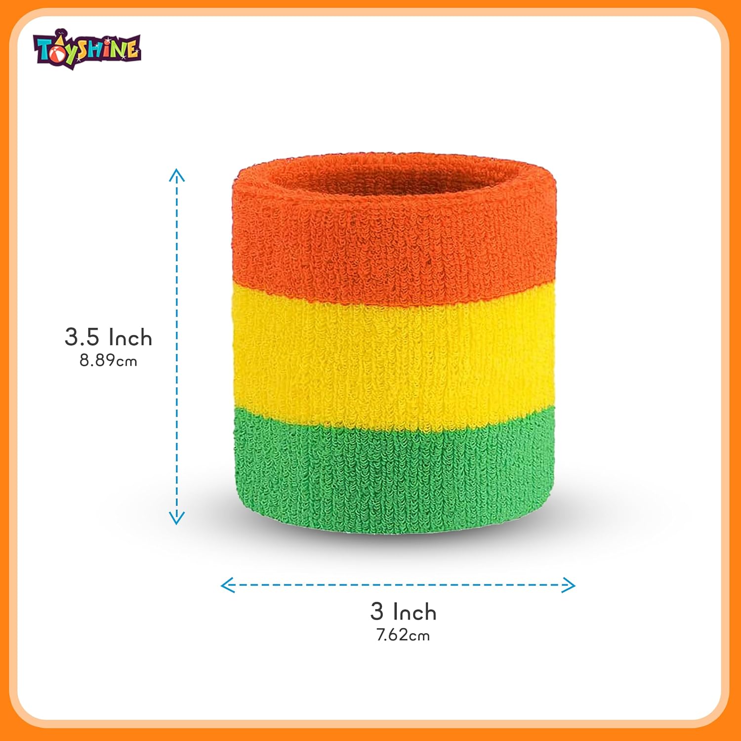 Toyshine Cotton 3 Pieces Sweatbands Set, Includes Sports Headband And Wrist Sweatbands Striped Sweat Band For Athletic Men And Women - Orange Yellow Green