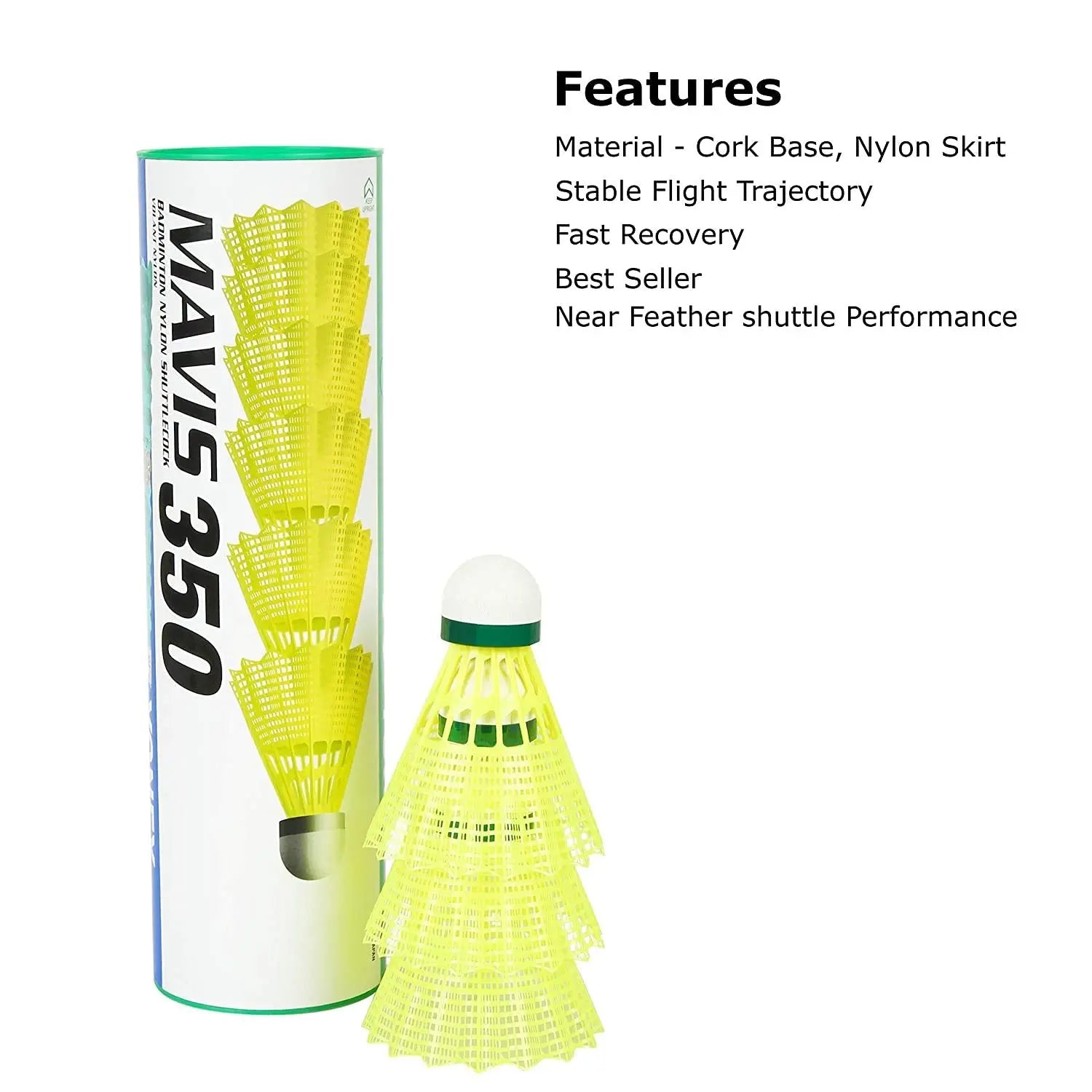 Yonex Mavis 350 Green Cap Nylon Shuttlecock (Yellow) DeviStore