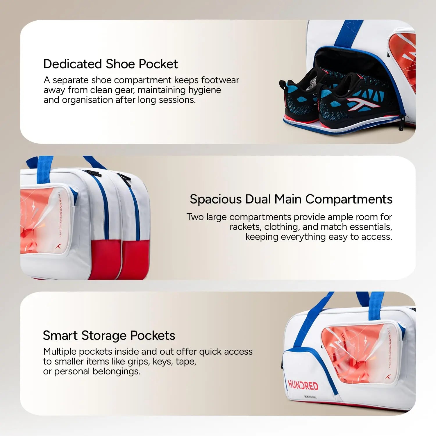 Hundred Monolith Duffle Kit Bag | Spacious Sports Bag with Large Compartment for Badminton and Tennis Rackets, Shoes & Gear | Seprate Shoe Compartment | Ideal for Sports, Gym & Travel DeviStore