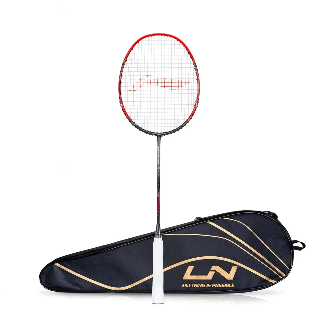 Li-Ning 3D Calibar X Boost Carbon Graphite Strung Badminton Racquets, 83 Grams, 30 Lbs String Tension and Free Full Cover(Dark Grey/Red) DeviStore
