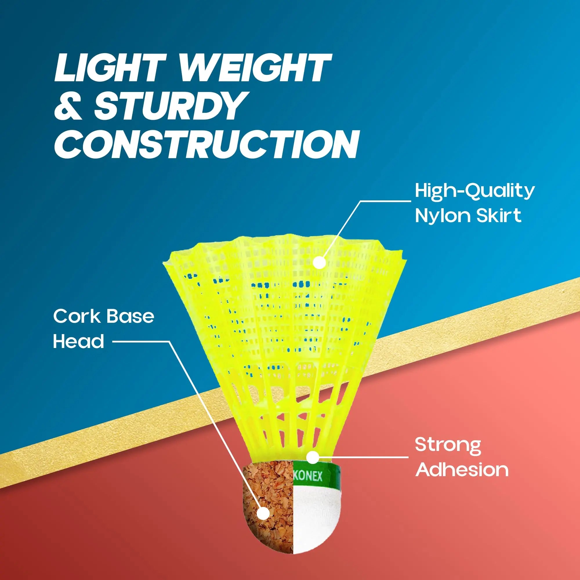 Konex Badminton Shuttlecock (12 Pcs) | Durable Premium Nylon Build with Lightweight Design | Fast, Stable & Steady Flight | Perfect for Indoor & Outdoor Games - Yellow DeviStore