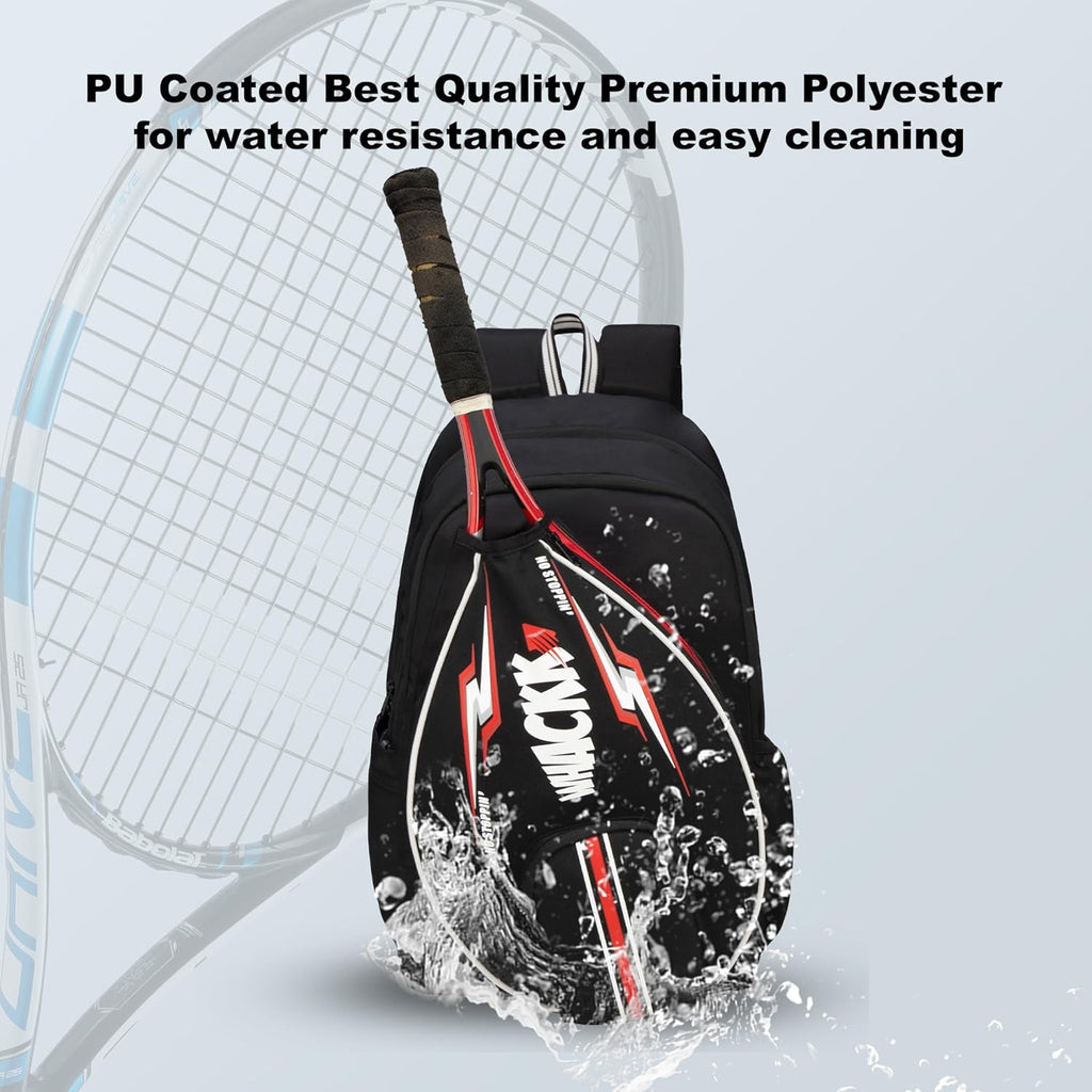 WHACKK DropShot Black 32L Tennis Badminton Pickelball Squash Equipment Kit Bag | Unisex Lightwieght Backpack