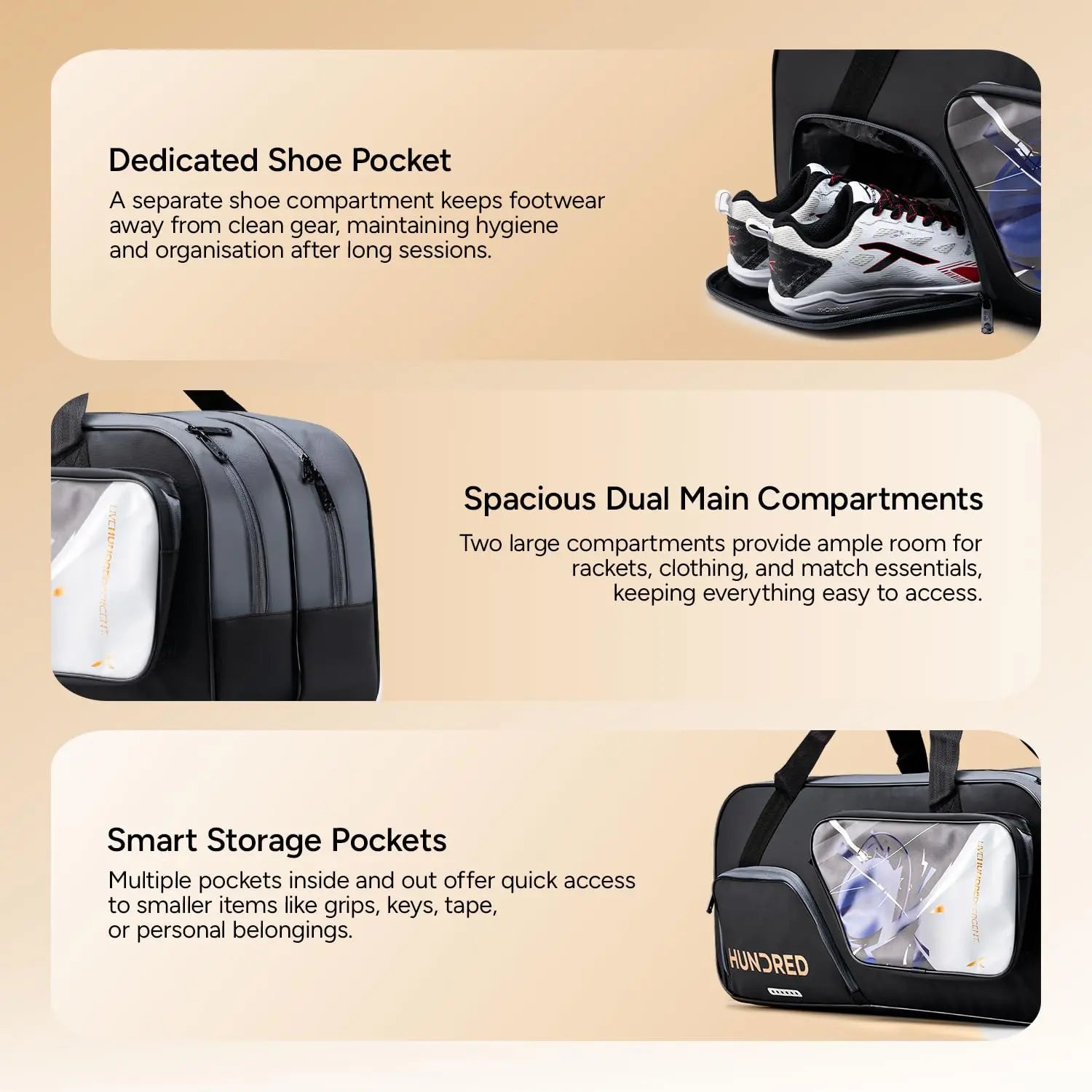 Hundred Monolith Duffle Kit Bag | Spacious Sports Bag with Large Compartment for Badminton and Tennis Rackets, Shoes & Gear | Seprate Shoe Compartment | Ideal for Sports, Gym & Travel DeviStore