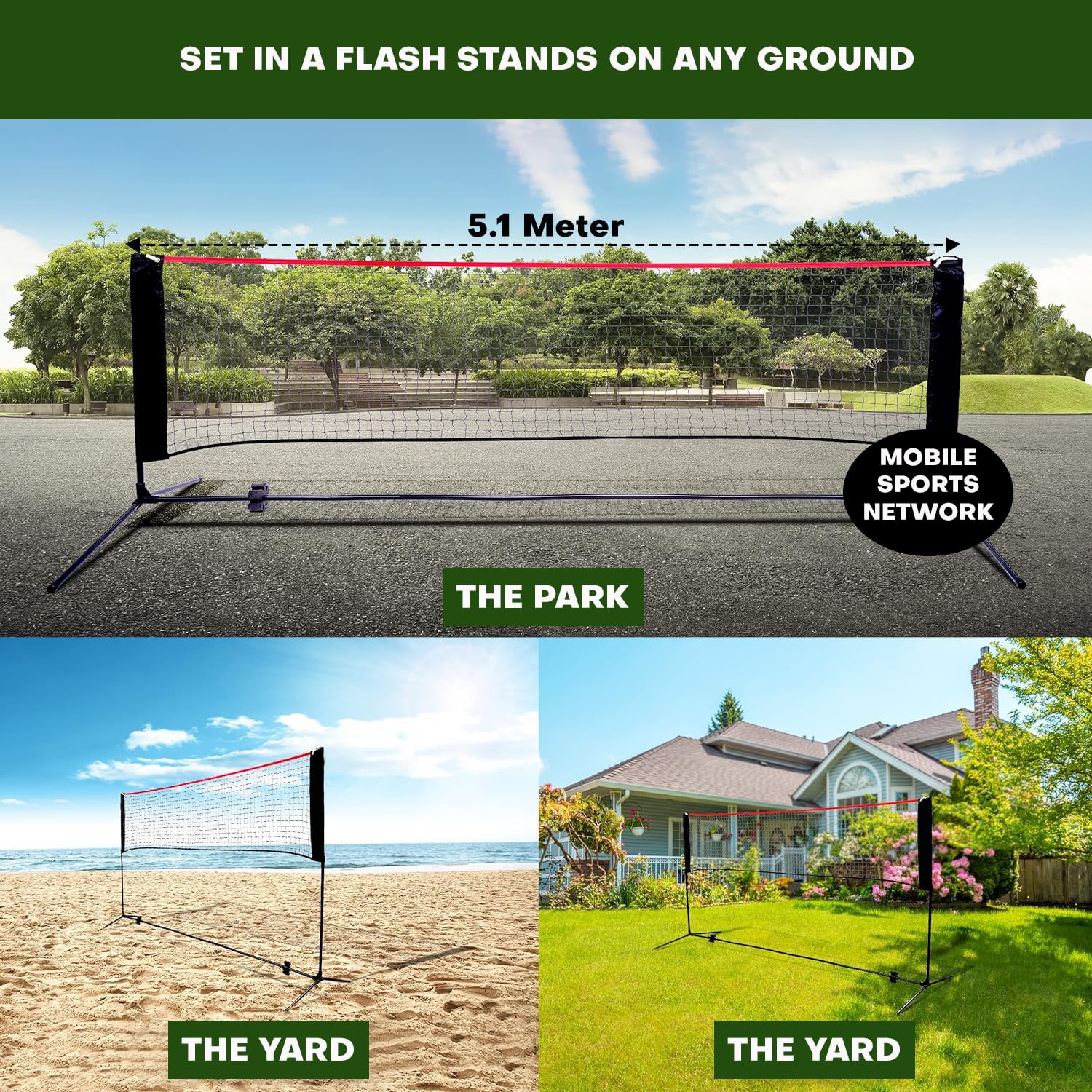 Hacer 5.1M Badminton Net with Foldable Stand Poles & Carry Bag for Outdoor Indoor Backyard School Beach Garden Volleyball and Tennis