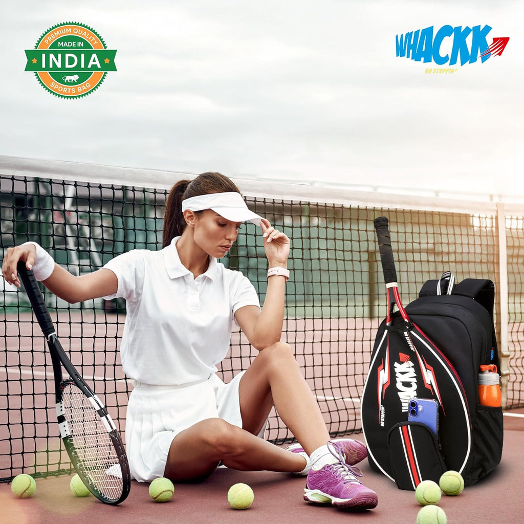 WHACKK DropShot Black 32L Tennis Badminton Pickelball Squash Equipment Kit Bag | Unisex Lightwieght Backpack