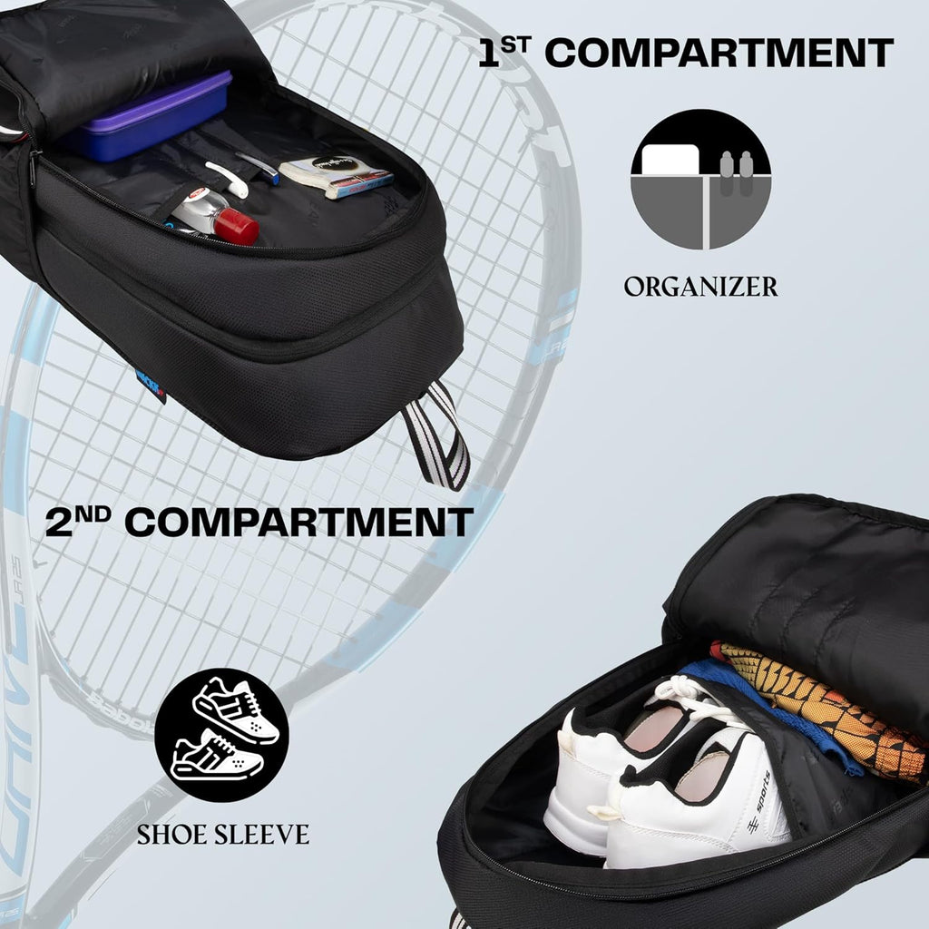 WHACKK DropShot Black 32L Tennis Badminton Pickelball Squash Equipment Kit Bag | Unisex Lightwieght Backpack