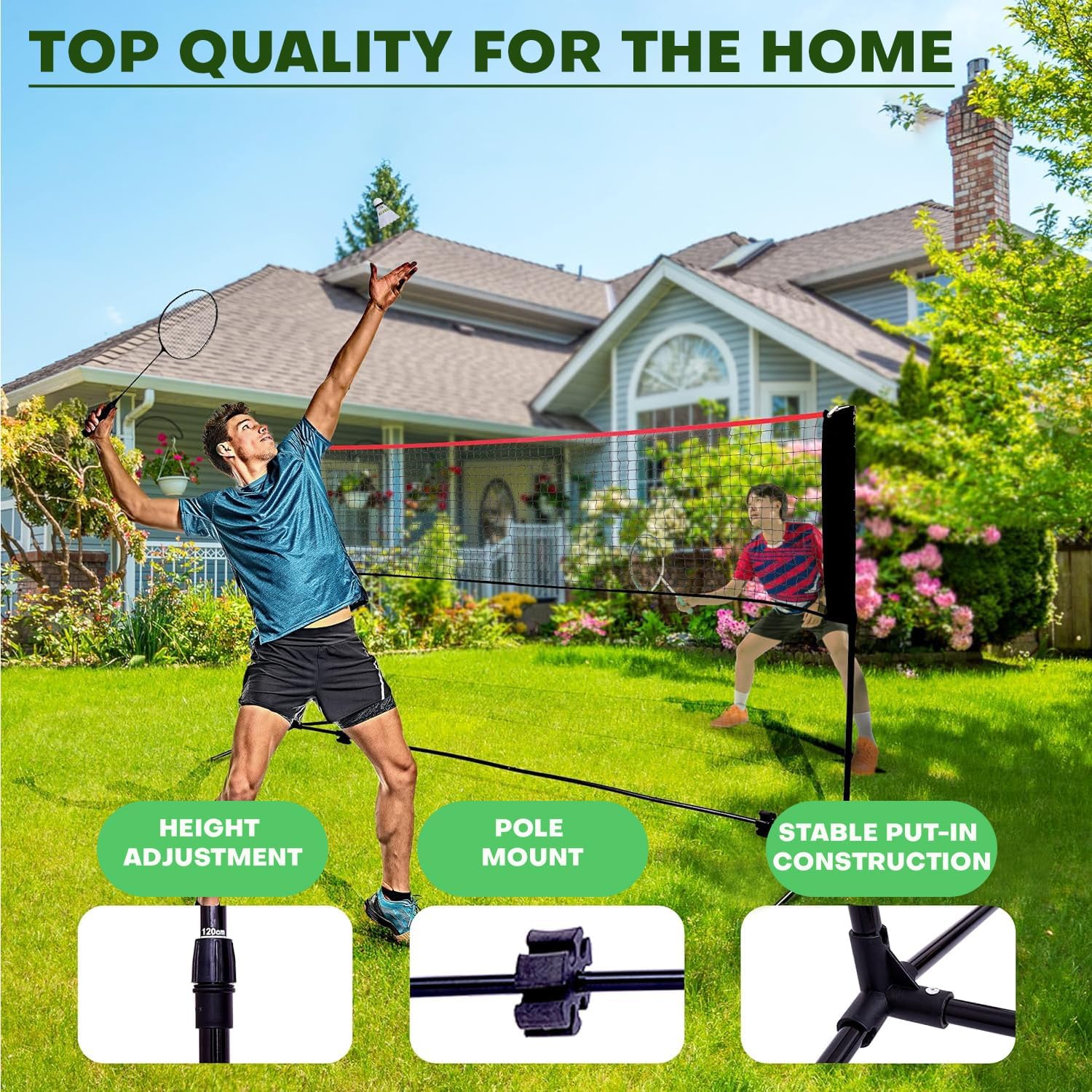Hacer 5.1M Badminton Net with Foldable Stand Poles & Carry Bag for Outdoor Indoor Backyard School Beach Garden Volleyball and Tennis