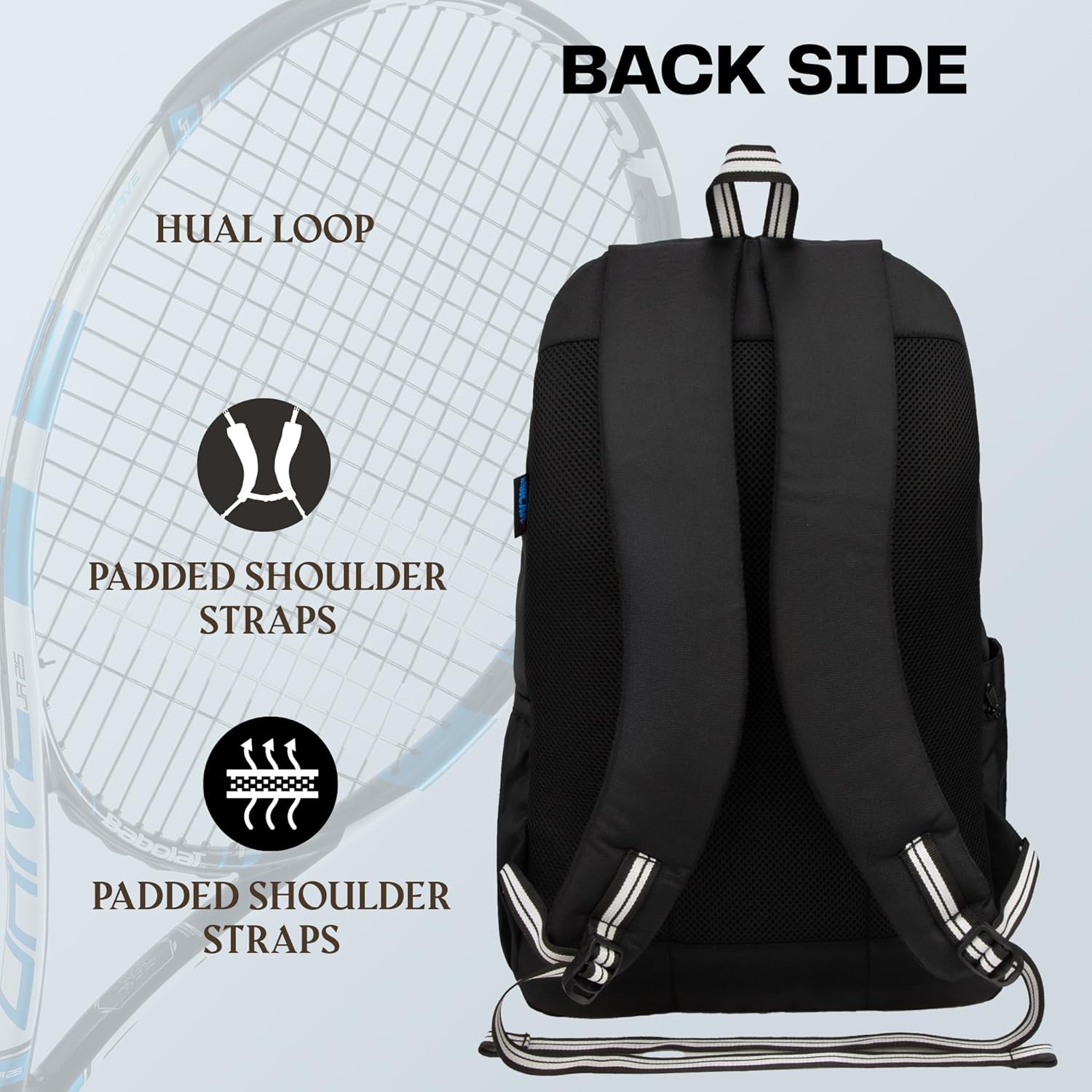 WHACKK DropShot Black 32L Tennis Badminton Pickelball Squash Equipment Kit Bag | Unisex Lightwieght Backpack