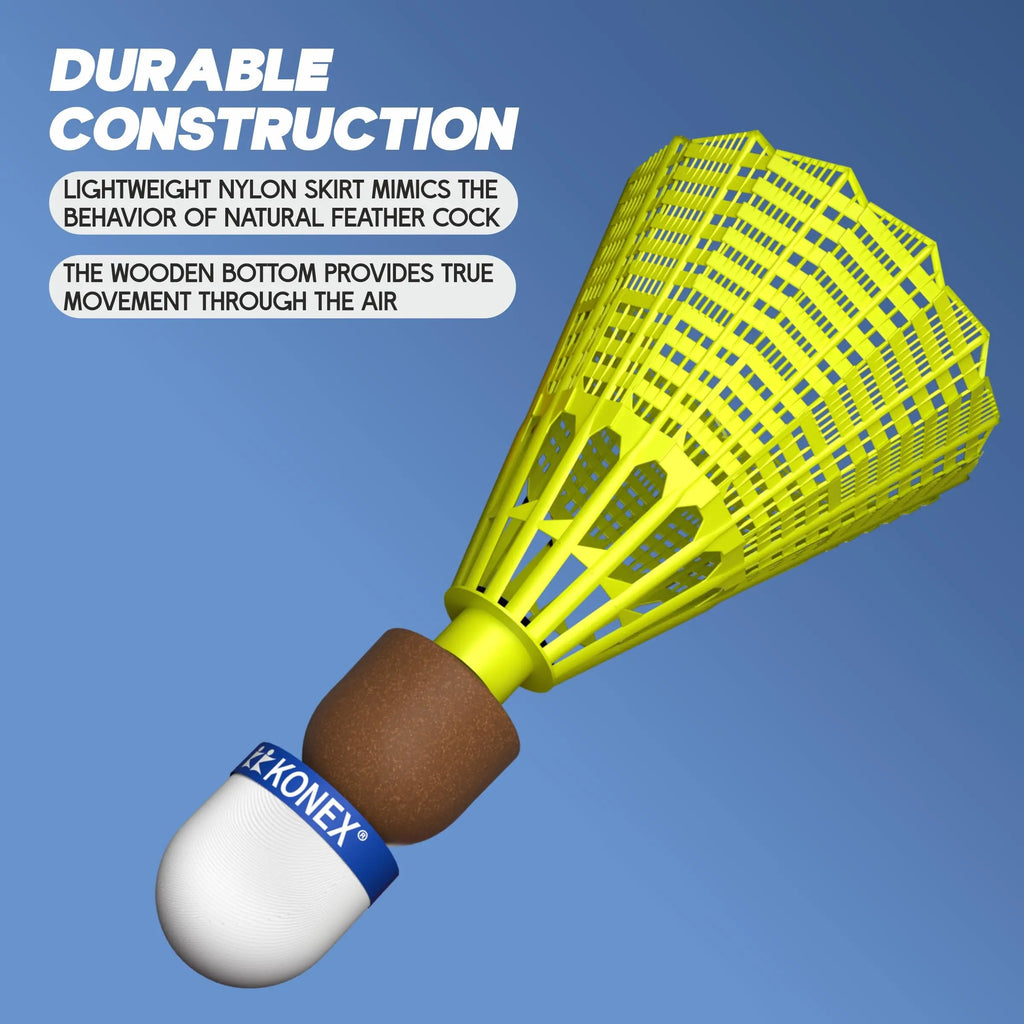 Konex Badminton Shuttlecock (12 Pcs) | Durable Premium Nylon Build with Lightweight Design | Fast, Stable & Steady Flight | Perfect for Indoor & Outdoor Games - Yellow DeviStore