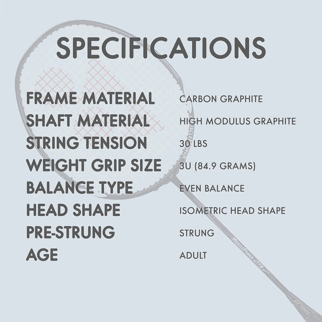 YONEX Muscle Power 29 Carbon Graphite Strung Badminton Racquet ( Black/White , G4 , 85-92 grams , 24 pounds ) DeviStore