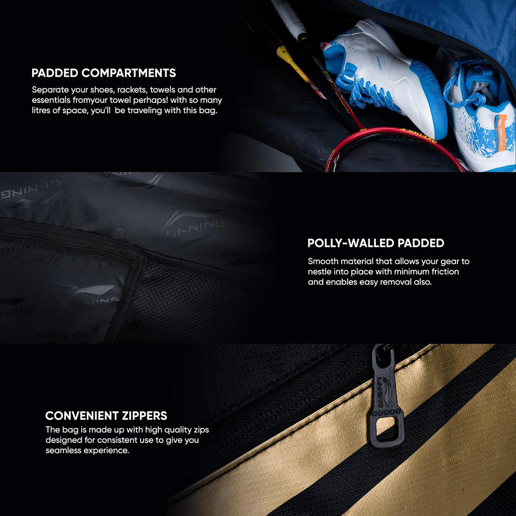 Li-Ning Crato Triple Zipper Polyester Badminton Kit Bag DeviStore