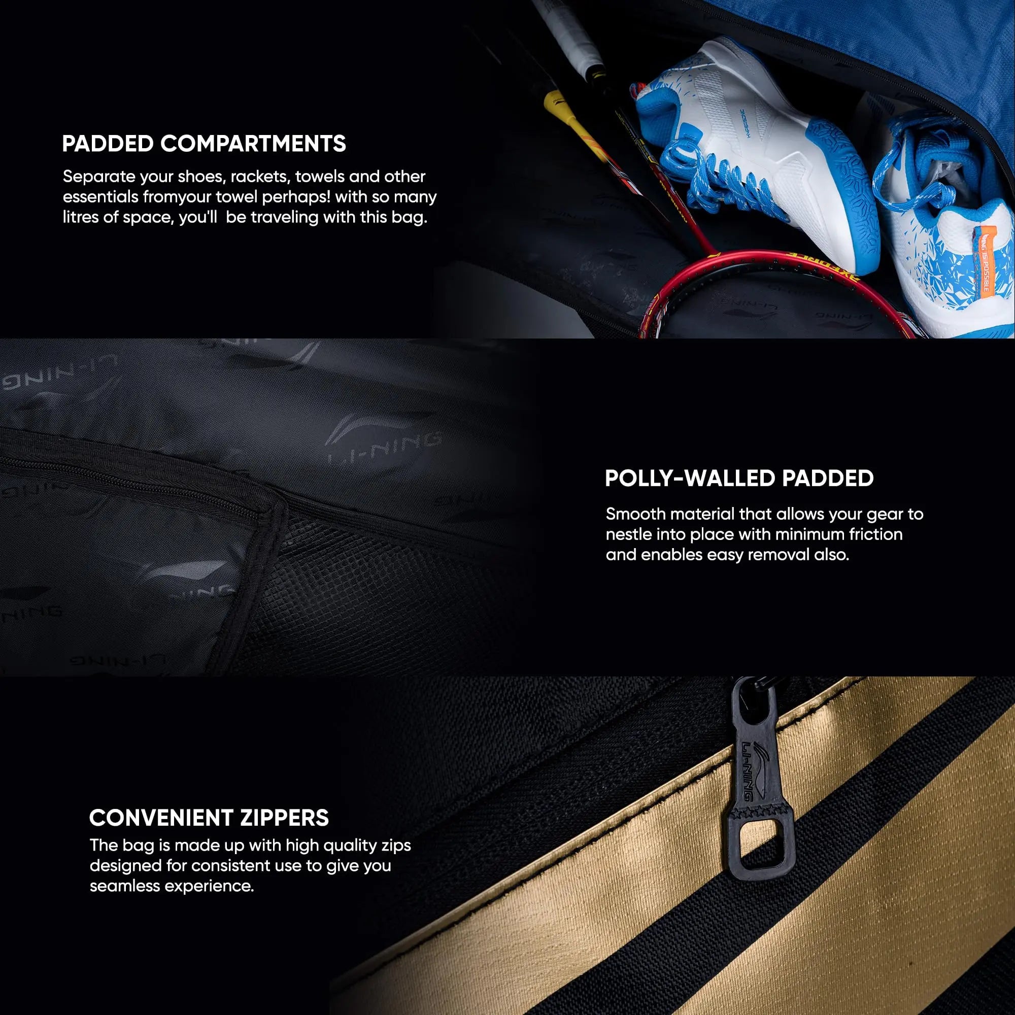Li-Ning Crato Triple Zipper Polyester Badminton Kit Bag DeviStore