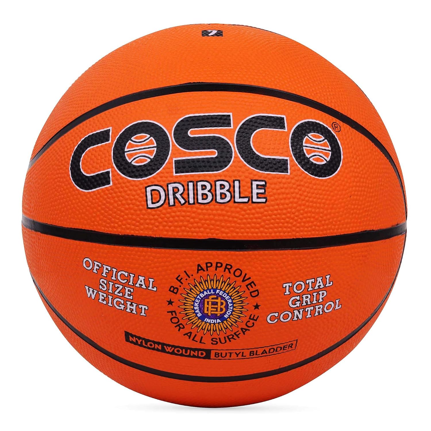Cosco Nylon Dribble Rubber Basket Ball (Size - 7, Orange)