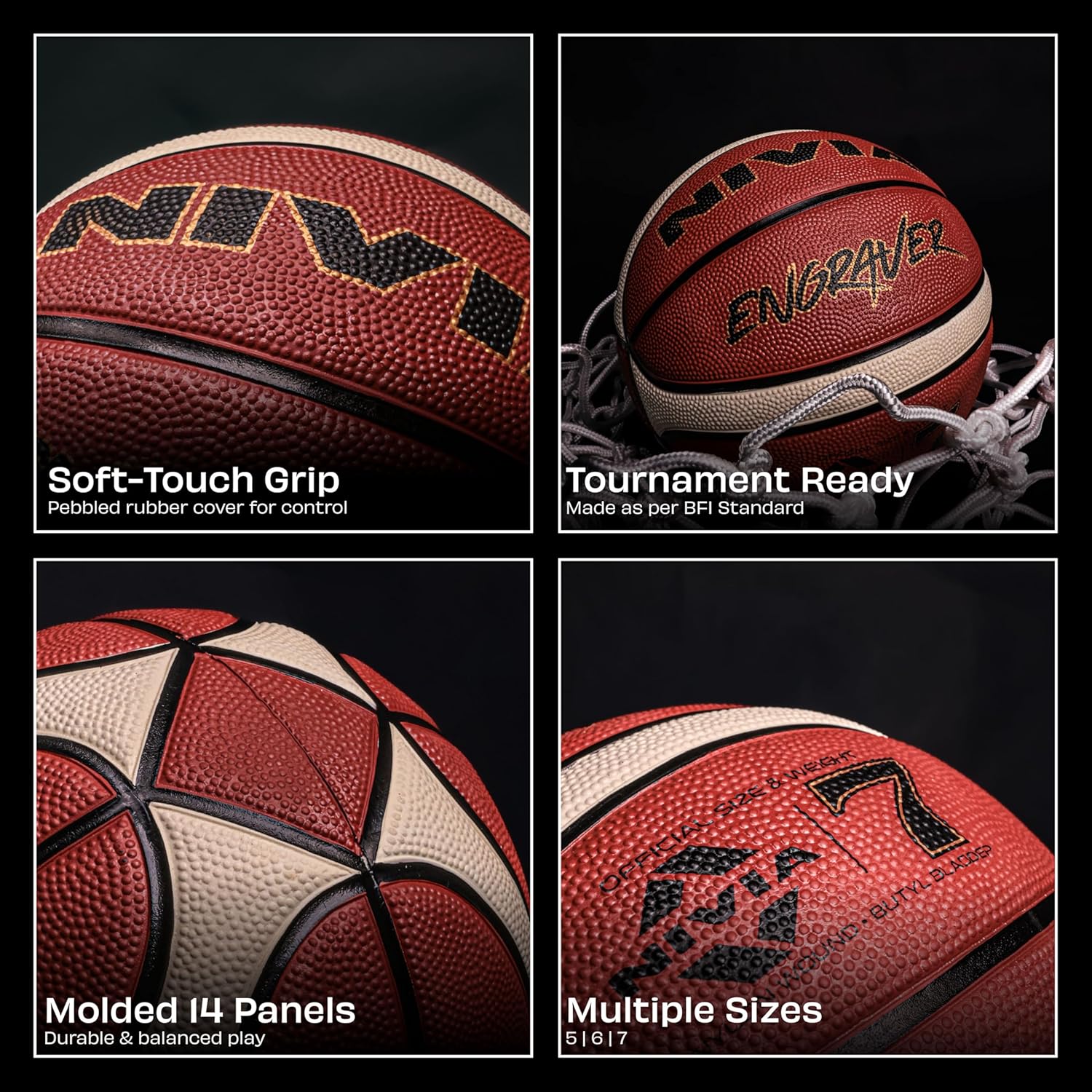 Nivia Engraver Basketball , Size : 7 , Material : Rubber , Color: Multicolor
