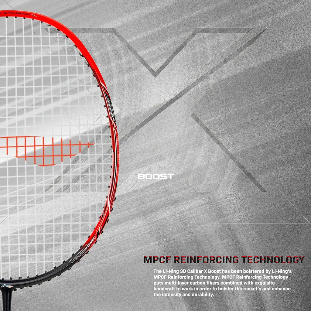 Li-Ning 3D Calibar X Boost Carbon Graphite Strung Badminton Racquets, 83 Grams, 30 Lbs String Tension and Free Full Cover(Dark Grey/Red) DeviStore