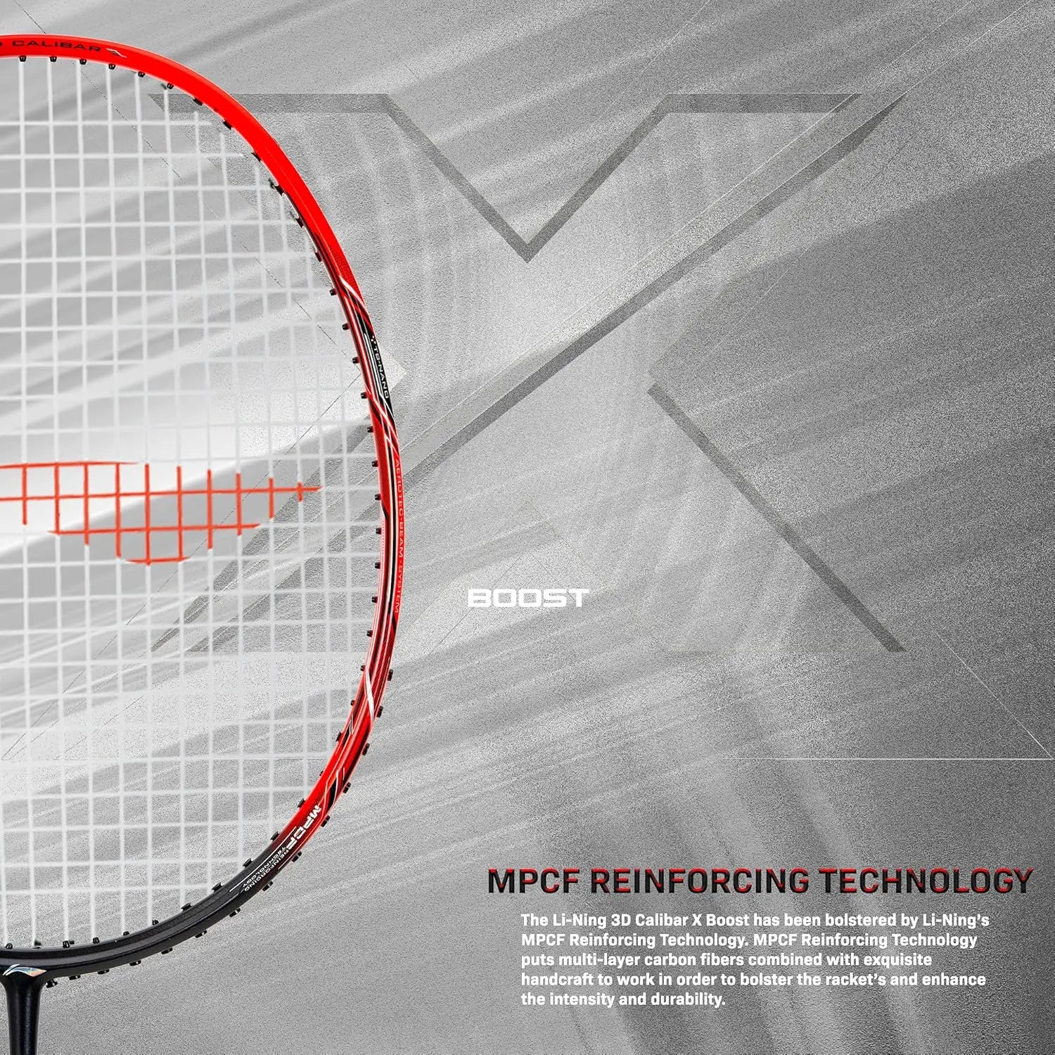Li-Ning 3D Calibar X Boost Carbon Graphite Strung Badminton Racquets, 83 Grams, 30 Lbs String Tension and Free Full Cover(Dark Grey/Red) DeviStore