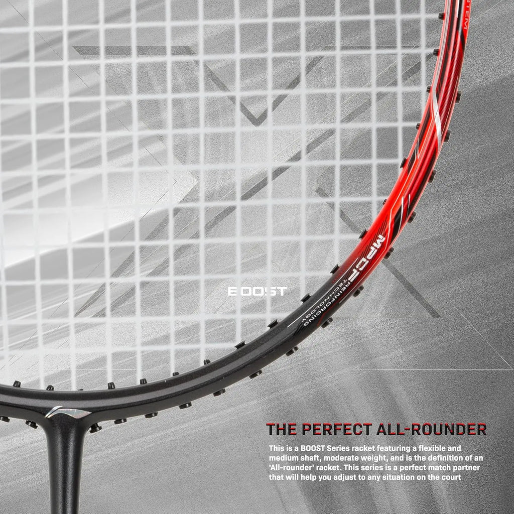 Li-Ning 3D Calibar X Boost Carbon Graphite Strung Badminton Racquets, 83 Grams, 30 Lbs String Tension and Free Full Cover(Dark Grey/Red) DeviStore