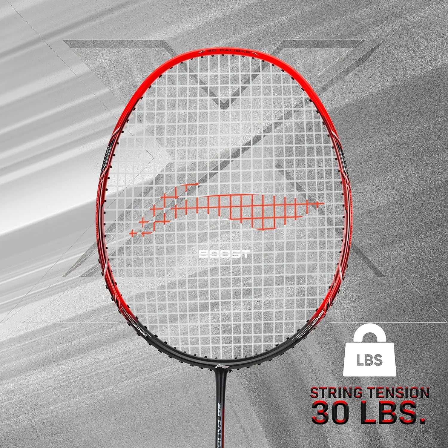 Li-Ning 3D Calibar X Boost Carbon Graphite Strung Badminton Racquets, 83 Grams, 30 Lbs String Tension and Free Full Cover(Dark Grey/Red) DeviStore