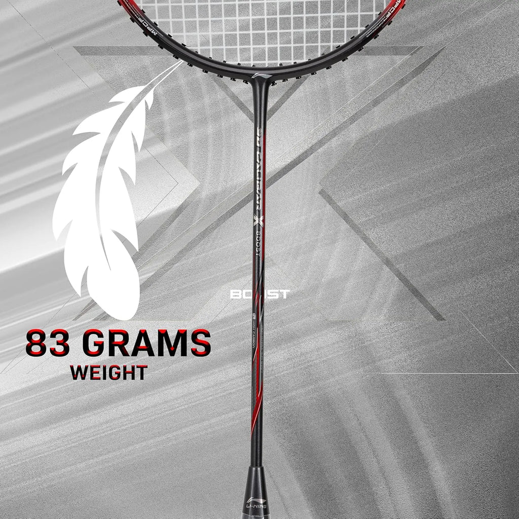 Li-Ning 3D Calibar X Boost Carbon Graphite Strung Badminton Racquets, 83 Grams, 30 Lbs String Tension and Free Full Cover(Dark Grey/Red) DeviStore